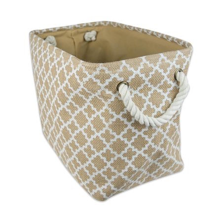 DESIGN IMPORTS 16 x 10 x 12 in. Burlap Lattice Rectangle Storage BinWhite Medium CAMZ36731